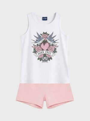 LC Waikiki Lc Waıkıkı Pembe Baskılı Kız Çocuk Şortlu Pijama Takımı