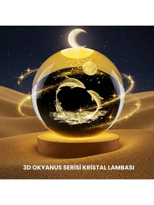 Tp Buğz Yunus Temalı Kristal Küre USB Işıklı Ahşap Altlıklı Gece Lambası