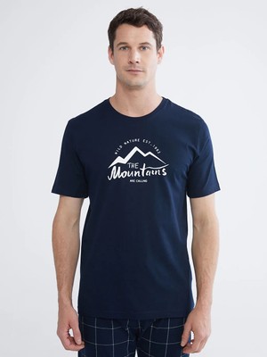 LC Waikiki Lc Waıkıkı Lacivert Standart Kalıp Baskılı Erkek Pijama Takım