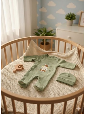 Efemkids 3/12 Ay Unisex 2'li  %100 Pamuklu Bebek Tulum Bereli Nakışlı Yenidoğan Bebek Tulum