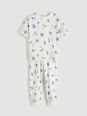 LC Waikiki Lcw Kids Ekru Bisiklet Yaka Kız Çocuk Pijama Takımı