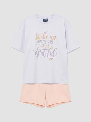 LC Waikiki Lc Waıkıkı Pembe Bisiklet Yaka Baskılı Kız Çocuk Şortlu Pijama Takımı