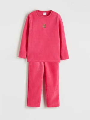 LC Waikiki Lcw Kids Fuşya Nakış Detaylı Polar Kız Çocuk Pijama Takım