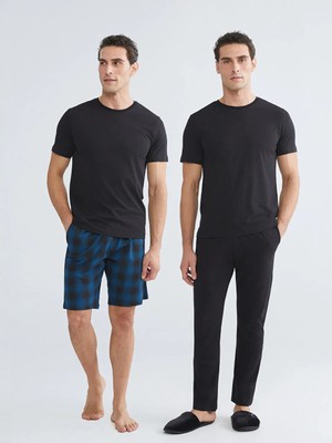 LC Waikiki Lc Waıkıkı Siyah Bisiklet Yaka Erkek Pijama Takımı 3'lü Takım