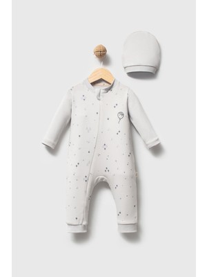 Bubbles %100 Organik Pamuk Balloon Baskı Fermuarlı Unisex Bebek Tulum