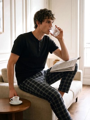 LC Waikiki Lc Waıkıkı Siyah Standart Kalıp Erkek Pijama Takımı