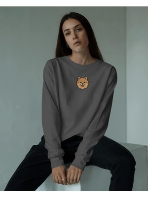 Muhtar Store Pomeranian Baskılı Kadın Sweatshirt – Regular Fit Minimal Köpek Tasarım