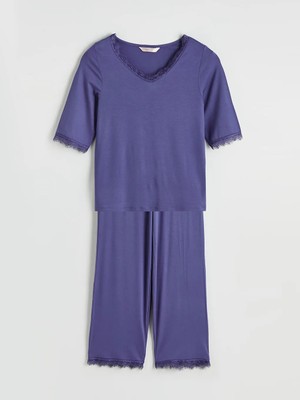LC Waikiki Lcw Dream Mor V Yaka Dantel Detaylı Kadın Pijama Takım