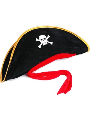 Tp Buğz Yetişkin Boy Kadife Jack Sparrow Denizci Kaptan Jack Korsan Şapkası 50X20 cm