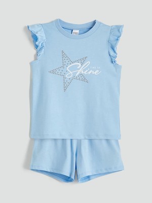 LC Waikiki Lc Waıkıkı Mavi Baskılı Kız Çocuk Şortlu Pijama Takımı
