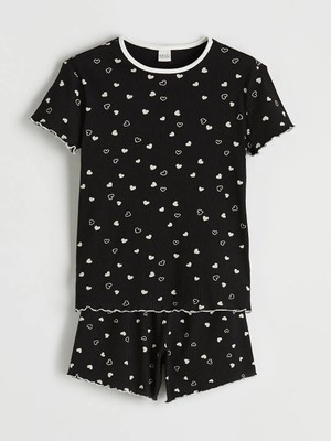 LC Waikiki Lcw Kids Siyah Bisiklet Yaka Kız Çocuk Şortlu Pijama Takım
