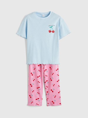 LC Waikiki Lcw Kids Mavi Baskılı Kız Çocuk Pijama Takımı