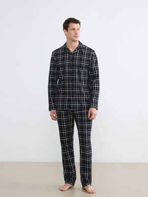 LC Waikiki Lc Waıkıkı Siyah Standart Kalıp Ekose Erkek Pijama Takım