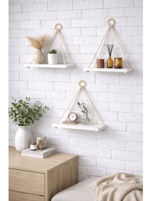 Korvea Ayarlanabilir Ipli Asma Duvar Rafı | Dekoratif Modern Raf 1 Adet | Salon Banyo Mutfak Ofis Beyaz Renk Suntalam Tüm Yaşam Alanları Için Kullanıma Uygun