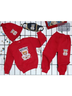 Moschıno Kırmızı Dörtlü Erkek Çocuk Eşofman Takımı  Unisex Fırsat Ürünü Tuhfetower