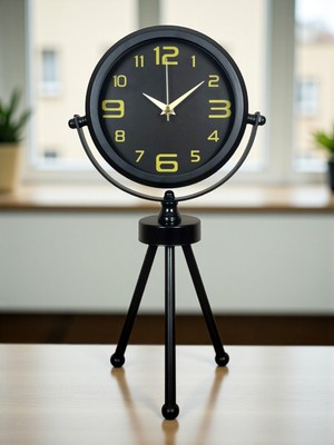 Çetiner Group Siyah Metal Gold Rakamlı Üç Ayaklı Masa Saati