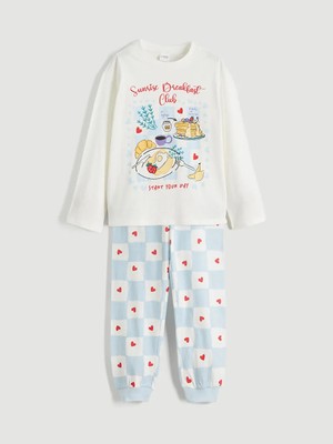 LC Waikiki Lcw Kids Ekru Bisiklet Yaka Kız Çocuk Pijama Takımı