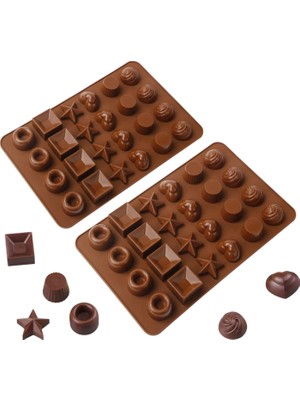 Tahtakale Toptancı Silikon Çoklu Yıldız Kare Kalp Desenli Çikolata Kalıbı 24 Lü