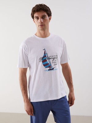 Lc Waikiki Yeni Sezon Bisiklet Yaka Kısa Kollu Baskılı Penye Erkek Tişört