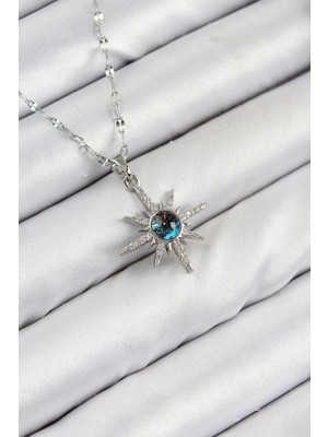 Tp Buğz 316L Çelik Zirkon Taşlı Kutup Yıldızı Model Gümüş Renk Kadın Kolye