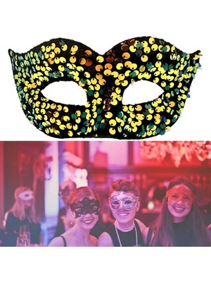 Tp Buğz Altın Renk Pul Payet Işlemeli Balo Maskesi