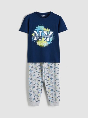 LC Waikiki Lcw Kids Lacivert New York Baskılı Erkek Çocuk Pijama Takımı