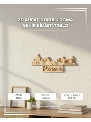 Ahsa Sanat 3D Ahşap Dokulu Roma Şehir Silüeti Tablo