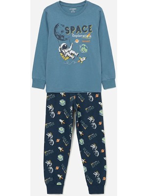 LC Waikiki Lcw Kids Indigo Baskılı Erkek Çocuk Pijama Takım