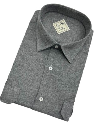 Gömlek Galerisi Klasik Geniş Kesim Düz Flanel Dokuma Çift Cepli Uzun Kollu Erkek Gömlek
