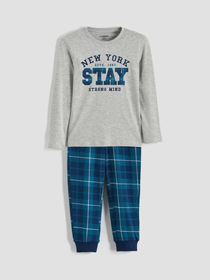 LC Waikiki Lcw Kids Gri New York Baskılı Erkek Çocuk Pijama Takımı