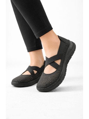 Slipcat Kadın Ortopedik Rahat Yürüyüş Ayakkabısı Çapraz Lastik Bantlı