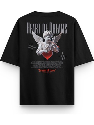 Overoz Melek Heart Of Dreams Sırt Baskılı Yarı Oversize Siyah T-Shirt 1195