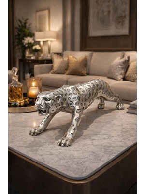 Lüks 60 cm Leopar Heykel – Ev Dekorasyon, Salon ve Ofis Masa Üstü Dekoru