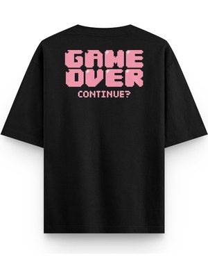 Overoz Game Over Sırt Baskılı Yarı Oversize Siyah T-Shirt 1199