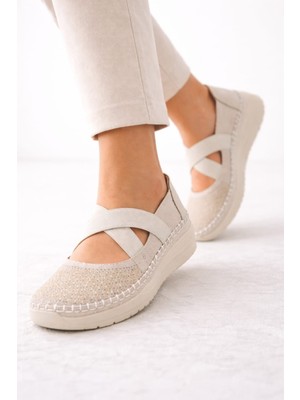 Slipcat Kadın Ortopedik Rahat Yürüyüş Ayakkabısı Çapraz Lastik Bantlı