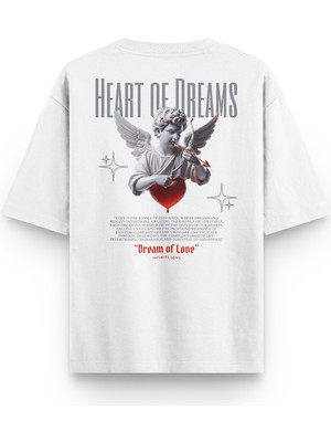 Overoz Melek Heart Of Dreams Sırt Baskılı Yarı Oversize Beyaz T-Shirt 1195
