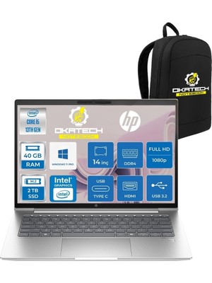 HP Probook 440 G10 İ5-1334U 40 GB Ram Ddr4 2 Tb SSD 14'' Fhd IPS W11PRO Dizüstü Bilgisayar & Okatech Çanta B2PH4ESOKATECH15