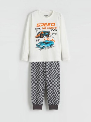 LC Waikiki Lcw Kids Ekru Bisiklet Yaka Baskılı Erkek Çocuk Pijama Takımı