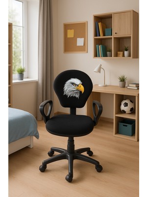 AatoliaRugs Kara Kartal Desenli Taraftar Baskılı Çocuk Odası Ders Çalışma Ofis Koltuğu Bilgisayar Sandalyesi