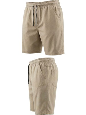 Maruf Shop Likralı Büyük Beden 120 - 157 Kilo Arası Için Uygun Bedenli Erkek Bağcıklı Beli Lastikli Gabardin Şort