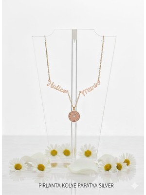 Papatya Silver 925 Ayar Kişiye Özel 2 Isimli Özel 0,03 Ct Pırlanta Saatli Singapur Zincir Isim Kolye.rose.gold.rodaj