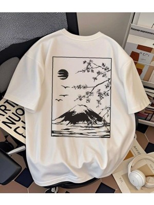 Amor Man Büyük Beden Özel Tasarım Mountain Bahar Sırt Baskılı %100 Pamuk Japon Stil Battal Erkek T-Shırt