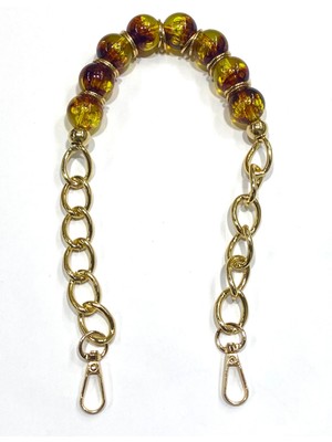 Karan Tuhafiye Akrilik Boncuklu Çanta Sapı – Gold Zincirli – 45 cm – Kancalı - 1 Adet