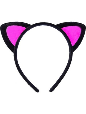 Herşeytrend Sevimli Kedi Kulak Pofuduk Kedi Taç Siyah Içi Şeker Fuşya Renk 17X15 cm