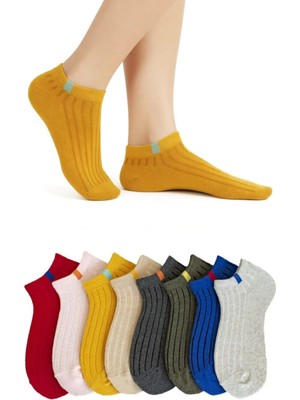 8 Çift Unisex Renkli Düz Desenli Kısa Çorap Seti