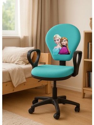 AatoliaRugs Anna ve Elsa Karlar Ülkesi Çocuk Çalışma Sandalyesi – Kız Çocuk Odası Ofis Koltuğu Döner Sandalye