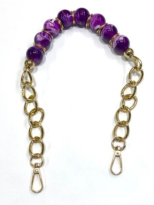 Karan Tuhafiye Akrilik Boncuklu Çanta Sapı – Gold Zincirli – 45 cm – Kancalı - 1 Adet