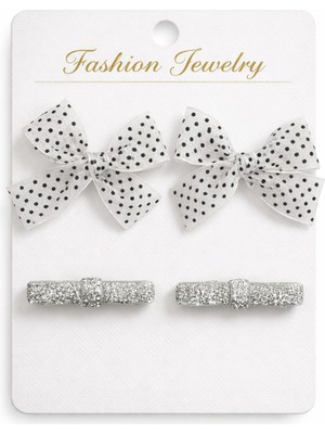 Laria Puantiyeli Simli 4'lü Bebek Çocuk Saç Toka Seti