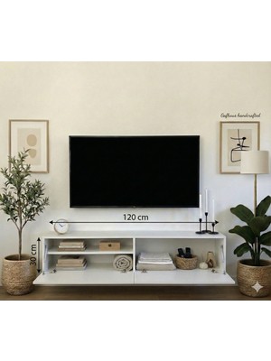 GAFhaus Modern Duvara Monte Asma Tv Ünitesi 120 cm - 2 Kapaklı Beyaz Konsol (120X30 Cm)