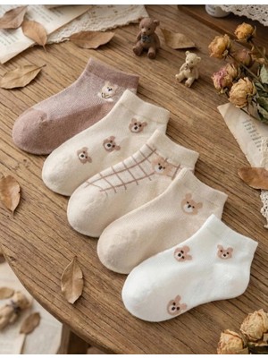 5 Çift Ayıcık Desenli Çocuk Patik Çorap